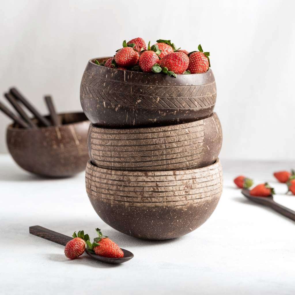 環境に優しいココナッツボウル＆スプーン4点セット