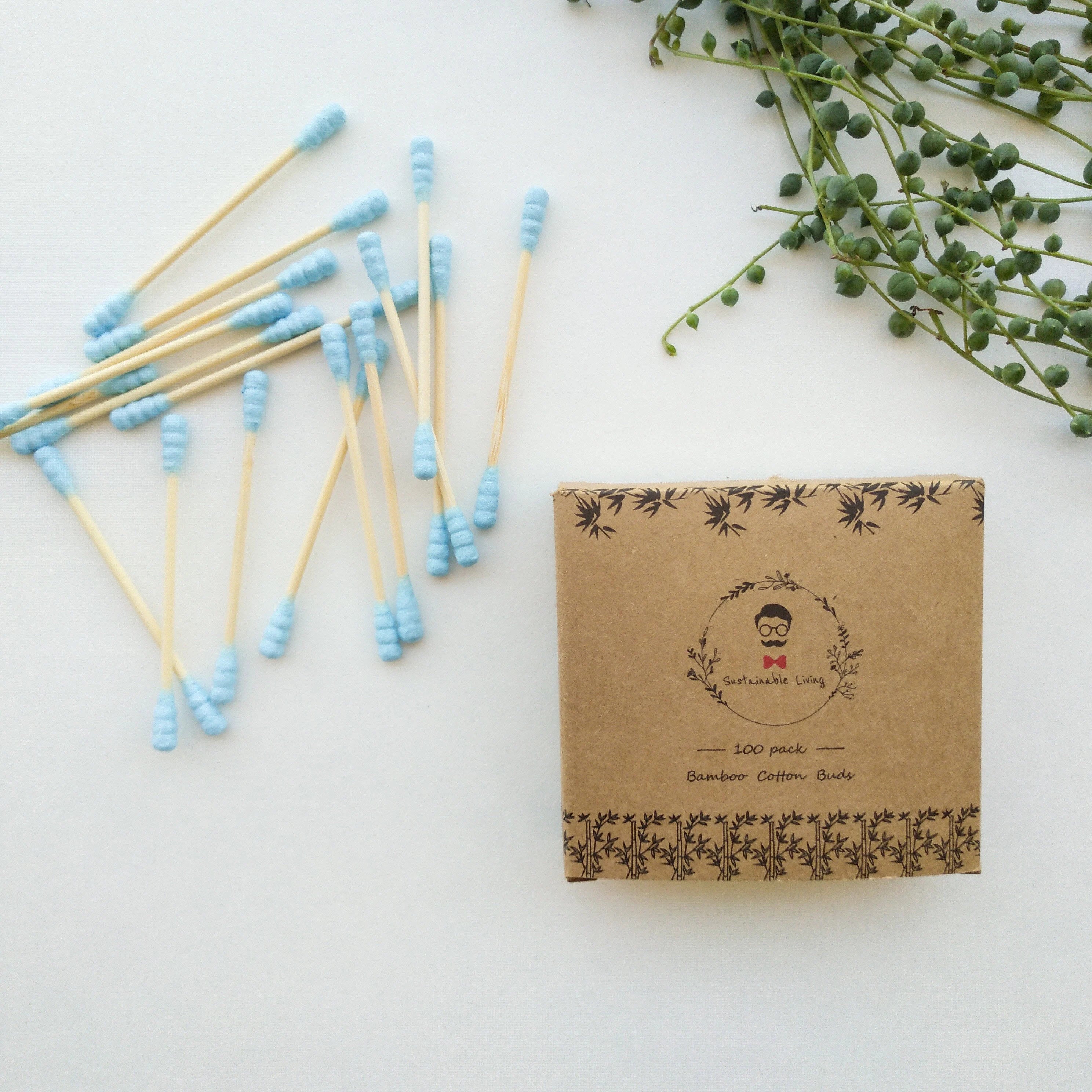 オーガニック生分解性竹綿棒 - プラスチックフリー、ゼロウェイスト、天然竹Q-tips - 環境に優しいサステナブルな綿棒 - 100本入り