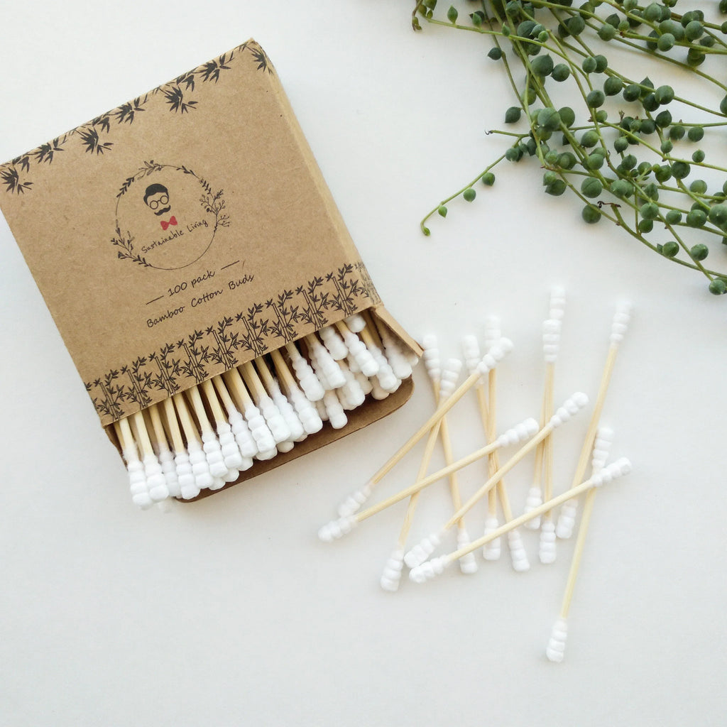オーガニック生分解性竹綿棒 - プラスチックフリー、ゼロウェイスト、天然竹Q-tips - 環境に優しいサステナブルな綿棒 - 100本入り