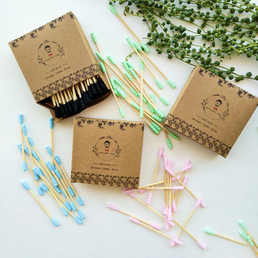 オーガニック生分解性竹綿棒 - プラスチックフリー、ゼロウェイスト、天然竹Q-tips - 環境に優しいサステナブルな綿棒 - 100本入り